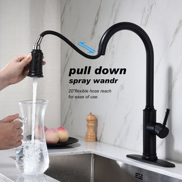 Kitchen Faucet With Pull Out Spraye Matte Black Stainless Steel