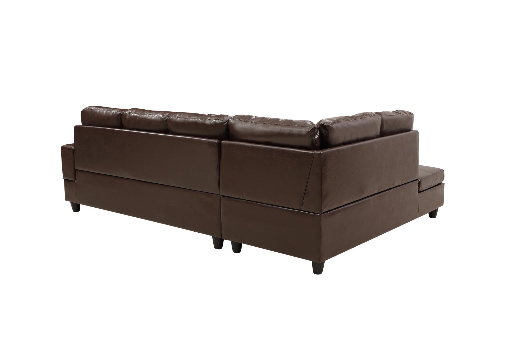 3 Pc Sectional Sofa Set, Brown Faux Leather Right Facing Chaise With Free Storage Ottoman Brown Leather