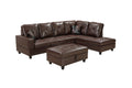 3 Pc Sectional Sofa Set, Brown Faux Leather Left Facing Chaise With Free Storage Ottoman Brown Leather