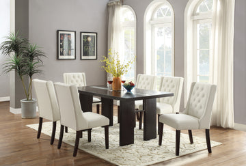 Contemporary White Faux Leather 7Pc Dining Set Solid Wood Dining Table And 6X Side Chair Tufted Wingback Design Dining Room Furniture Espresso Wood Dining Room Rubberwood Rectangular Dining Table With Chair Upholstered Chair Wood Espresso White Seats 6