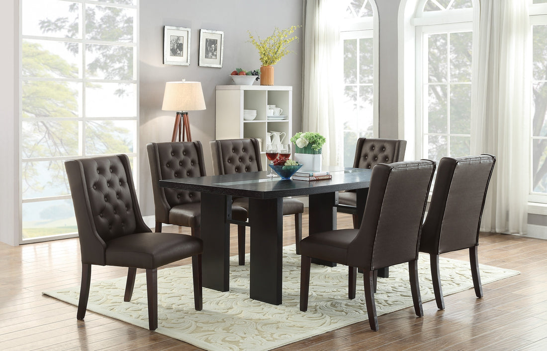 Contemporary Espresso Finish 7Pc Dining Set Solid Wood Dining Table And 6X Side Chair Wingback Design Dining Room Furniture Espresso Wood Dining Room Rubberwood Rectangular Dining Table With Chair Upholstered Chair Wood Espresso Seats 6