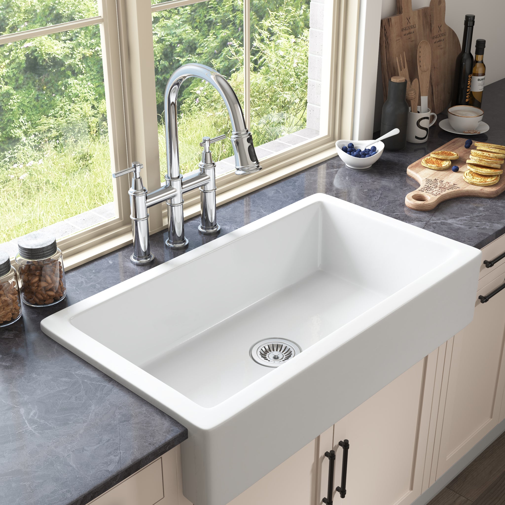 Bridge Kitchen Faucet With Pull Down Sprayhead In Spot Chrome Brass