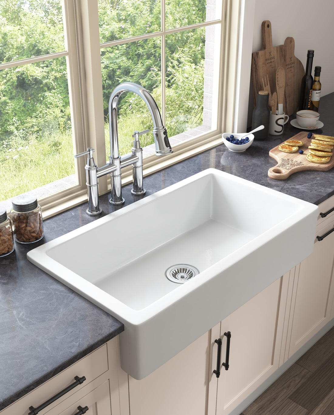 Bridge Kitchen Faucet With Pull Down Sprayhead In Spot Chrome Brass