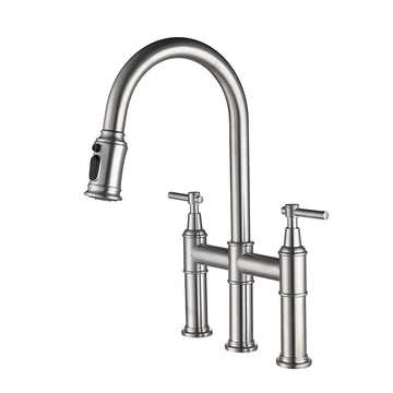 Bridge Kitchen Faucet With Pull Down Sprayhead In Spot Brushed Nickel Brass