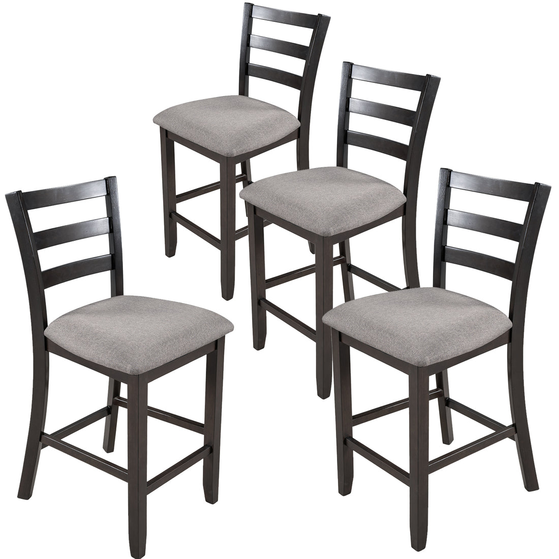 Set Of 4 Wooden Counter Height Dining Chair With Padded Chairs, Espresso Espresso Solid Wood