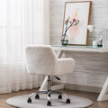 Hengming Faux Fur Home Office Chair,Fluffy Fuzzy Comfortable Makeup Vanity Chair ,Swivel Desk Chair Height Adjustable Dressing Chair For Bedroom White Wool