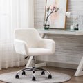 Hengming Faux Fur Home Office Chair,Fluffy Fuzzy Comfortable Makeup Vanity Chair ,Swivel Desk Chair Height Adjustable Dressing Chair For Bedroom White Wool