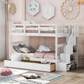 Stairway Twin Over Twin Bunk Bed With Three Drawers For Bedroom, Dorm White Old Sku: Lp000309Aak White Solid Wood