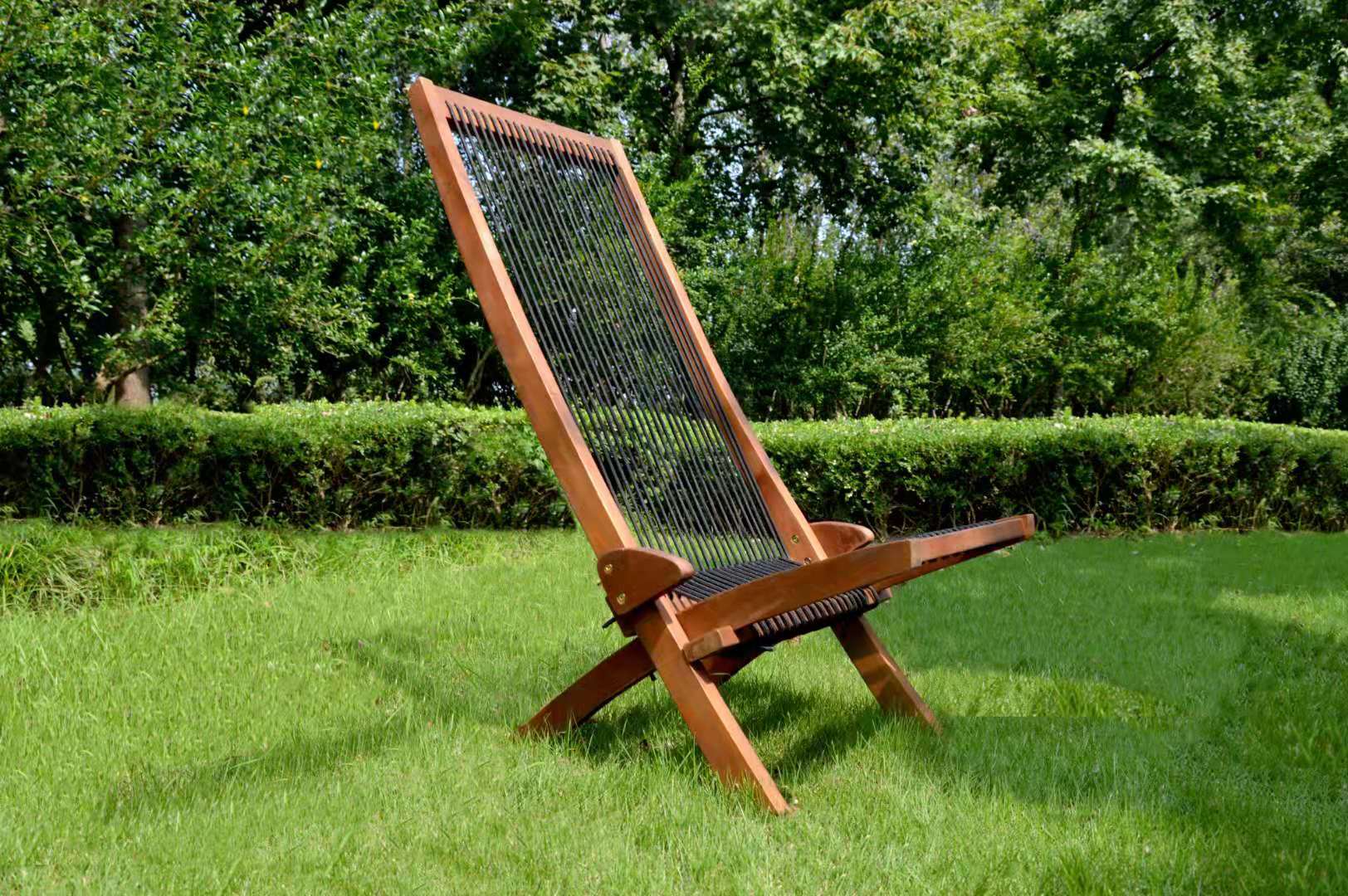 Folding Roping Wood Chair Natural Solid Wood