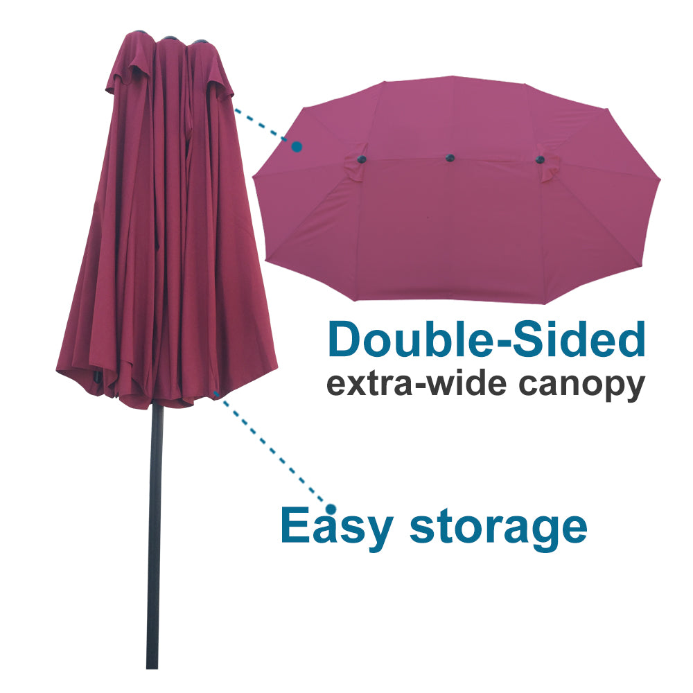 15Ftx9Ftdouble Sided Patio Umbrella Outdoor Market Table Garden Extra Large Waterproof Twin Umbrellas With Crank And Wind Vents For Garden Deck Backyard Pool Shade Outside Deck Swimming Pool Burgundy Metal