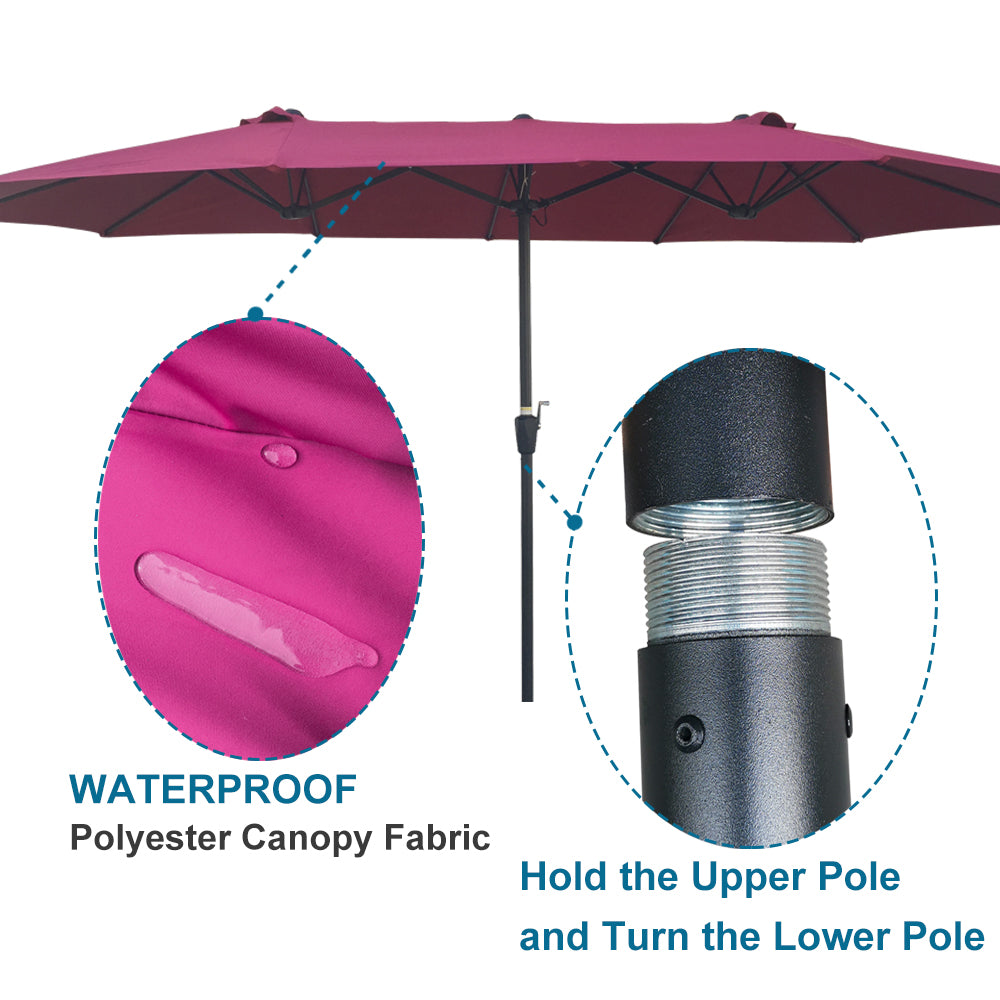 15Ftx9Ftdouble Sided Patio Umbrella Outdoor Market Table Garden Extra Large Waterproof Twin Umbrellas With Crank And Wind Vents For Garden Deck Backyard Pool Shade Outside Deck Swimming Pool Burgundy Metal