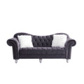 3 Piece Living Room Sofa Set, Including 3 Seater Sofa, Loveseat And Sofa Chair, With Button And Copper Nail On Arms And Back, Five White Villose Pillow, Grey. Grey Velvet