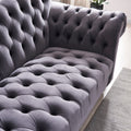 3 Piece Living Room Sofa Set, Including 3 Seater Sofa, Loveseat And Sofa Chair, With Button And Copper Nail On Arms And Back, Five White Villose Pillow, Grey. Grey Velvet