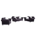 3 Piece Living Room Sofa Set, Including 3 Seater Sofa, Loveseat And Sofa Chair, With Button And Copper Nail On Arms And Back, Five White Villose Pillow, Grey. Grey Velvet