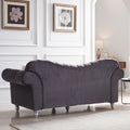 3 Piece Living Room Sofa Set, Including 3 Seater Sofa, Loveseat And Sofa Chair, With Button And Copper Nail On Arms And Back, Five White Villose Pillow, Grey. Grey Velvet