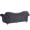 3 Piece Living Room Sofa Set, Including 3 Seater Sofa, Loveseat And Sofa Chair, With Button And Copper Nail On Arms And Back, Five White Villose Pillow, Grey. Grey Velvet