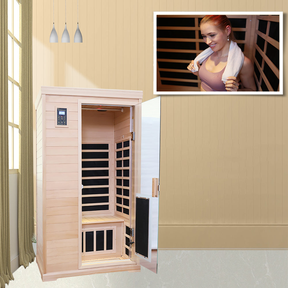 Two Person Far Infrared Hemlock Indoor Sauna Room Natural Solid Wood