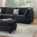 3 Pcs Sectional Sofa Black Polyfiber Cushion Sofa Chaise Ottoman Reversible Couch Pillows Black Wood Primary Living Space Tufted Back Contemporary,Modern L Shaped Rubberwood Particle Board 4 Seat