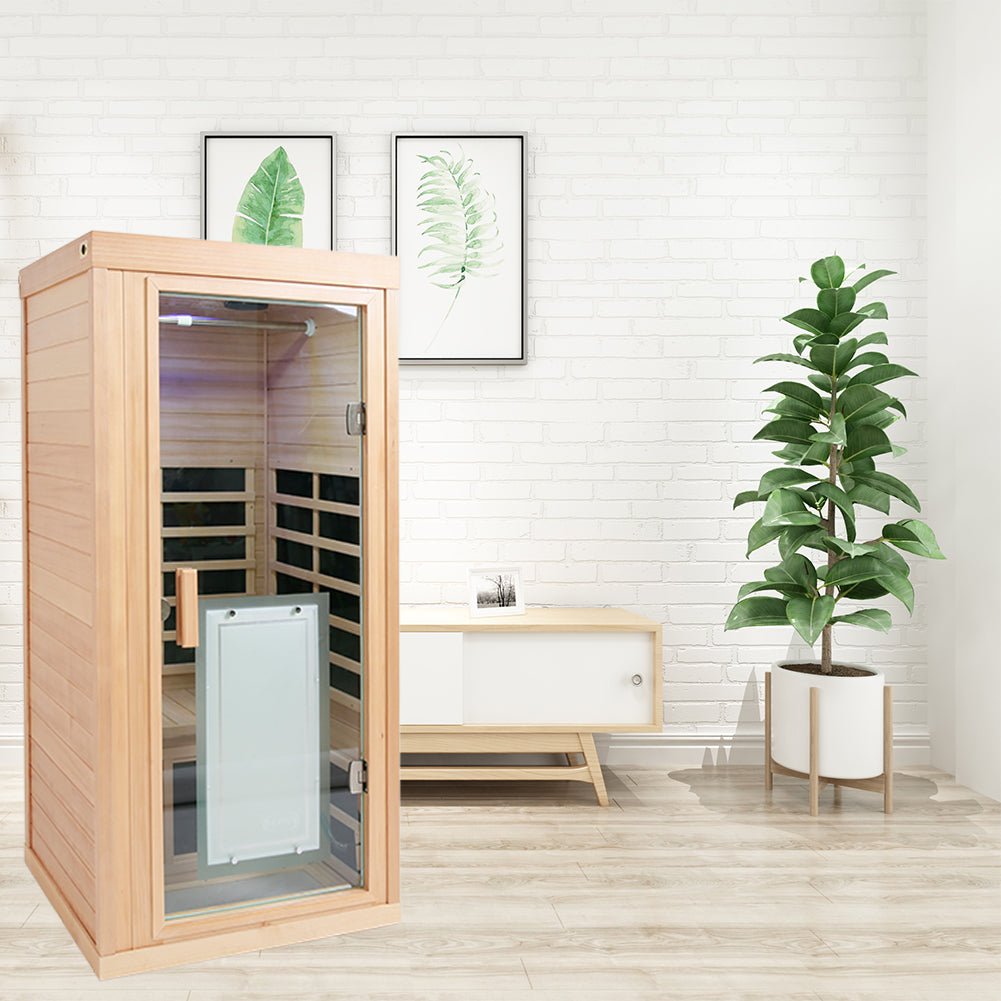 One Person Far Infrared Hemlock Standard Indoor Sauna Room Natural Solid Wood