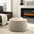 Round Storage Ottoman, 2 In 1 Function, Work As End Table And Ottoman, Grey 25.5