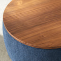 Round Storage Ottoman, 2 In 1 Function, Work As End Table And Ottoman, Navy 25.5