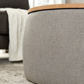 Round Storage Ottoman, 2 In 1 Function, Work As End Table And Ottoman, Grey 25.5