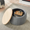 Round Storage Ottoman, 2 In 1 Function, Work As End Table And Ottoman, Dark Grey 25.5