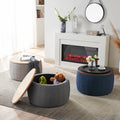 Round Storage Ottoman, 2 In 1 Function, Work As End Table And Ottoman, Navy 25.5