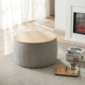 Round Storage Ottoman, 2 In 1 Function, Work As End Table And Ottoman, Grey 25.5