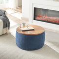 Round Storage Ottoman, 2 In 1 Function, Work As End Table And Ottoman, Navy 25.5