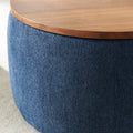 Round Storage Ottoman, 2 In 1 Function, Work As End Table And Ottoman, Navy 25.5