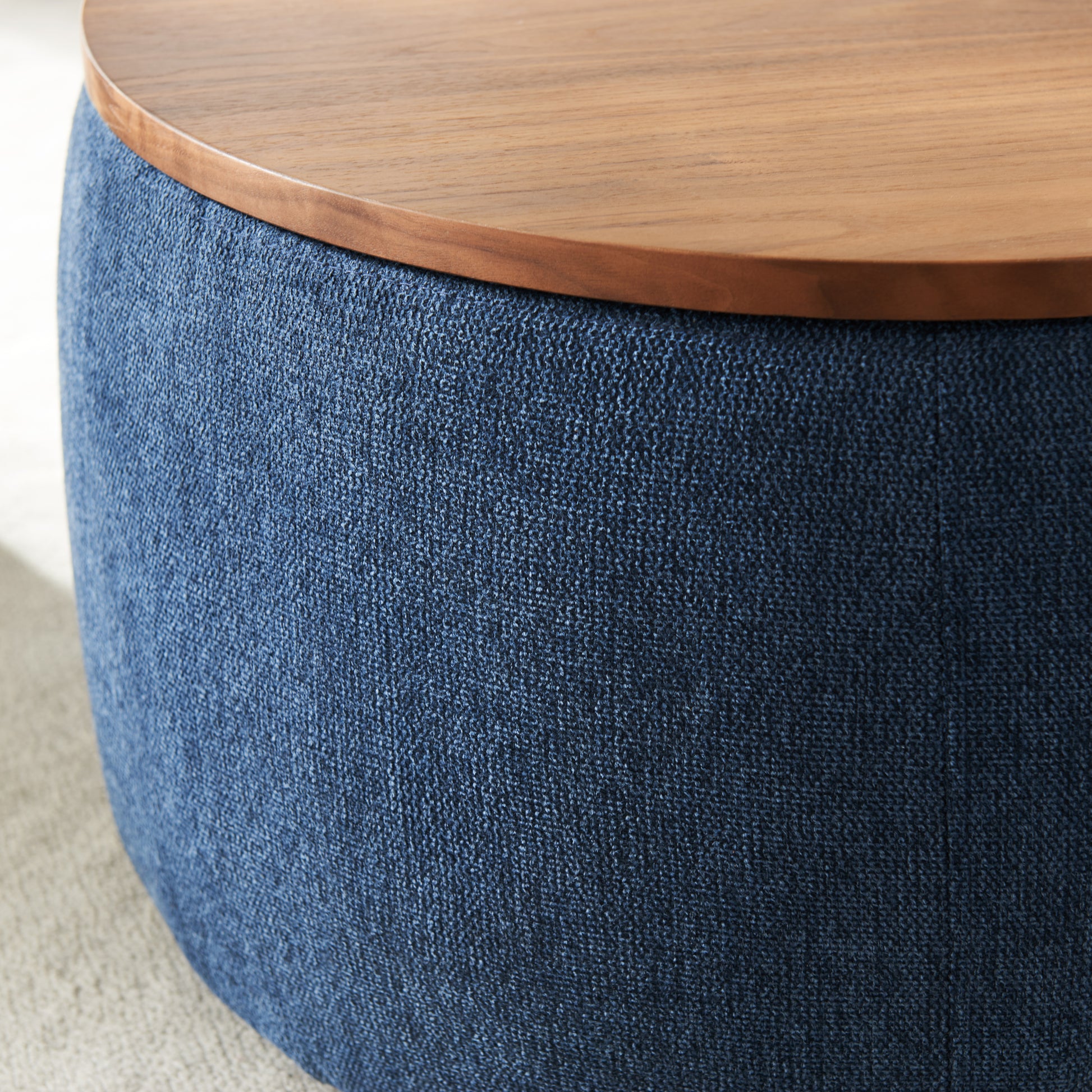 Round Storage Ottoman, 2 In 1 Function, Work As End Table And Ottoman, Navy 25.5"X25.5"X14.5" Navy Mdf