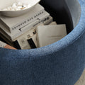 Round Storage Ottoman, 2 In 1 Function, Work As End Table And Ottoman, Navy 25.5