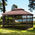 13X10 Outdoor Patio Gazebo Canopy Tent With Ventilated Double Roof And Mosquito Net Detachable Mesh Screen On All Sides ,Suitable For Lawn, Garden, Backyard And Deck,Brown Top Brown Metal