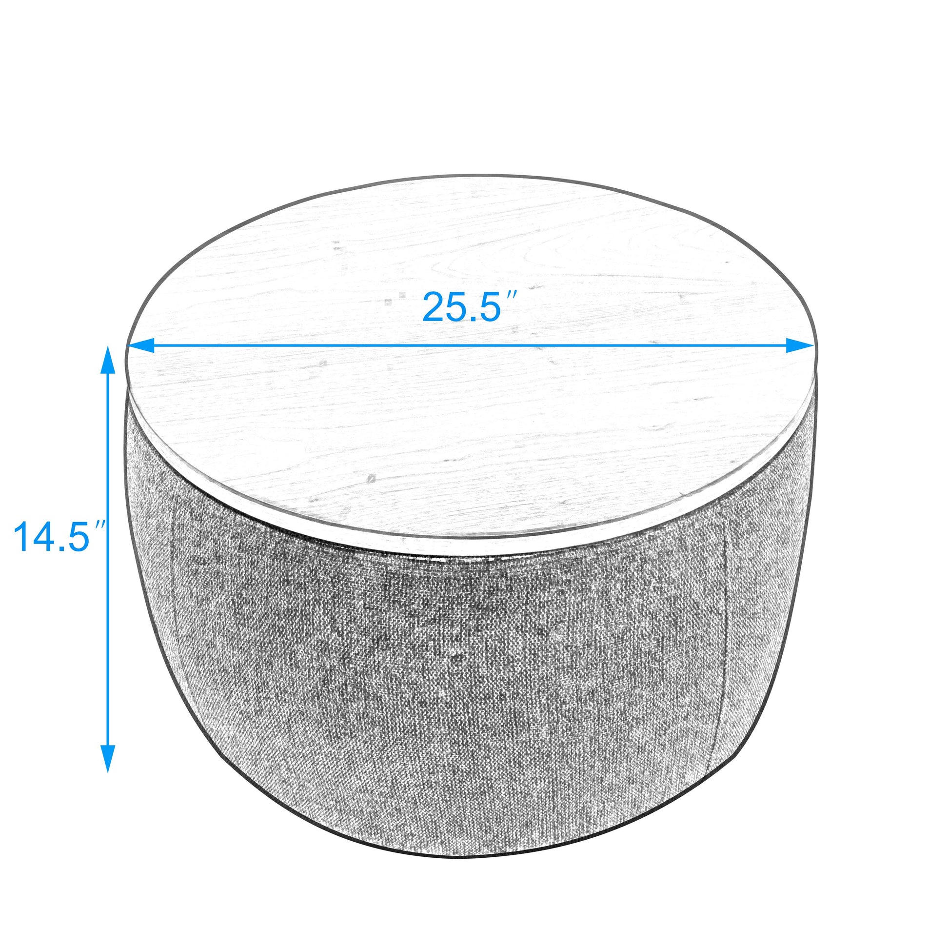 Round Storage Ottoman, 2 In 1 Function, Work As End Table And Ottoman, Grey 25.5"X25.5"X14.5" Light Grey Mdf