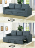 Sofa W Pull Out Bed Convertible Sofa In Blue Grey Polyfiber Hs00 F6532 Blue Grey Wood Primary Living Space Tufted Back Modern,Transitional Pine Square Arms Plywood 2 Seat