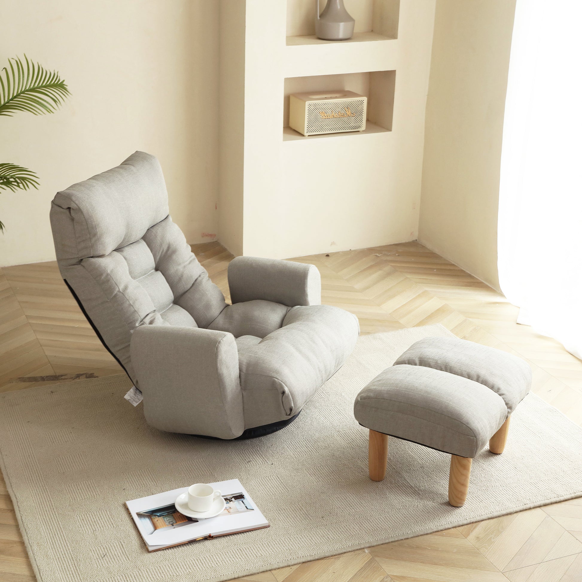 Adjustable Head And Waist, Game Chair, Lounge Chair In The Living Room, 360 Degree Rotatable Sofa Chair,Rotatable Seat Leisure Chair Deck Chair,Leisure Sofa And Lounge Chair Combination Cement Grey Linen Linen