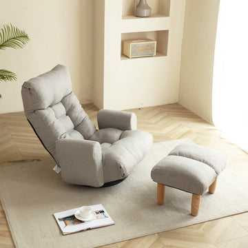 Adjustable Head And Waist, Game Chair, Lounge Chair In The Living Room, 360 Degree Rotatable Sofa Chair,Rotatable Seat Leisure Chair Deck Chair,Leisure Sofa And Lounge Chair Combination Cement Grey Linen Linen