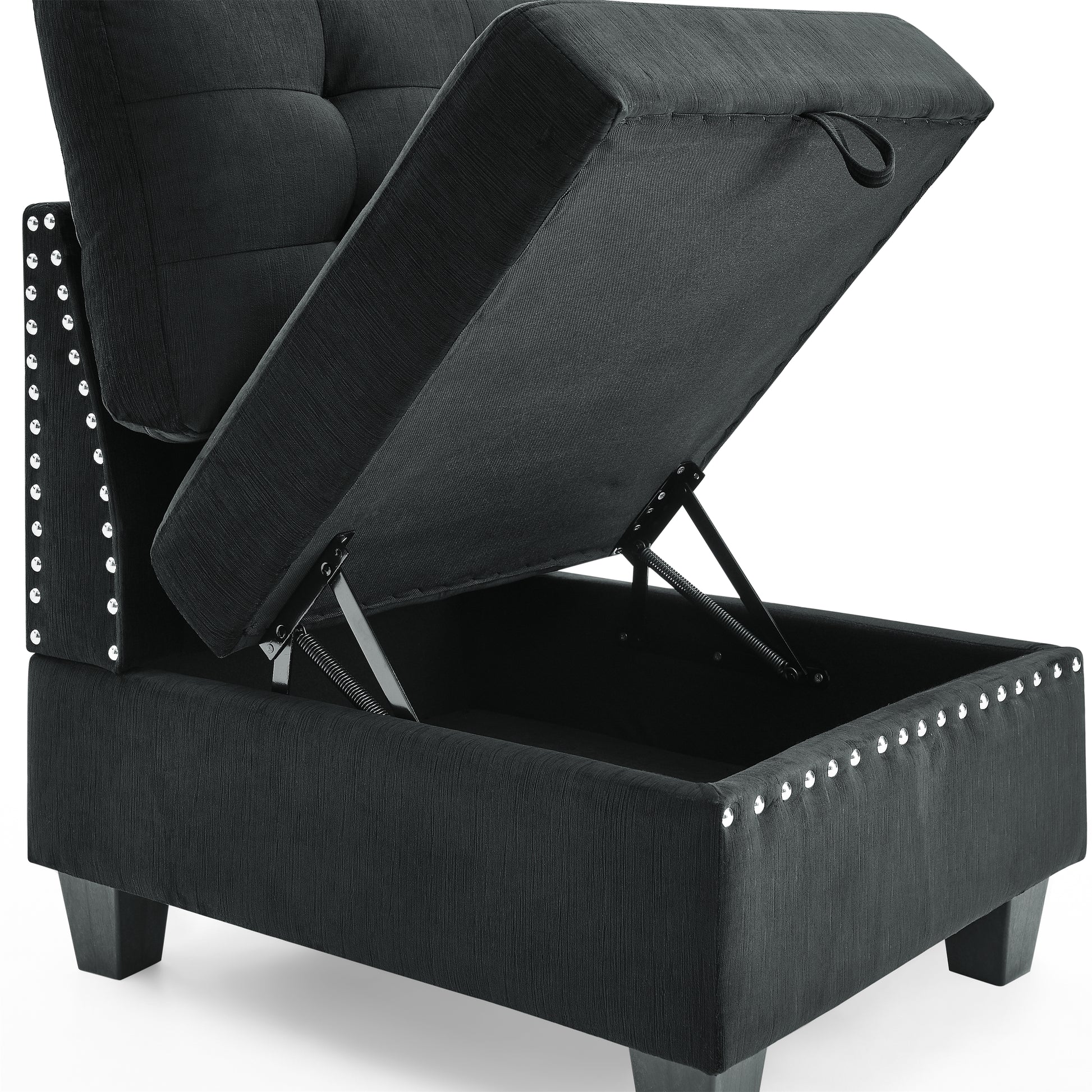 L Shape Modular Sectional Sofa,Diy Combination,Includes Three Single Chair And Three Corner ,Black Velvet. Black Foam Velvet