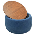 Round Storage Ottoman, 2 In 1 Function, Work As End Table And Ottoman, Navy 25.5