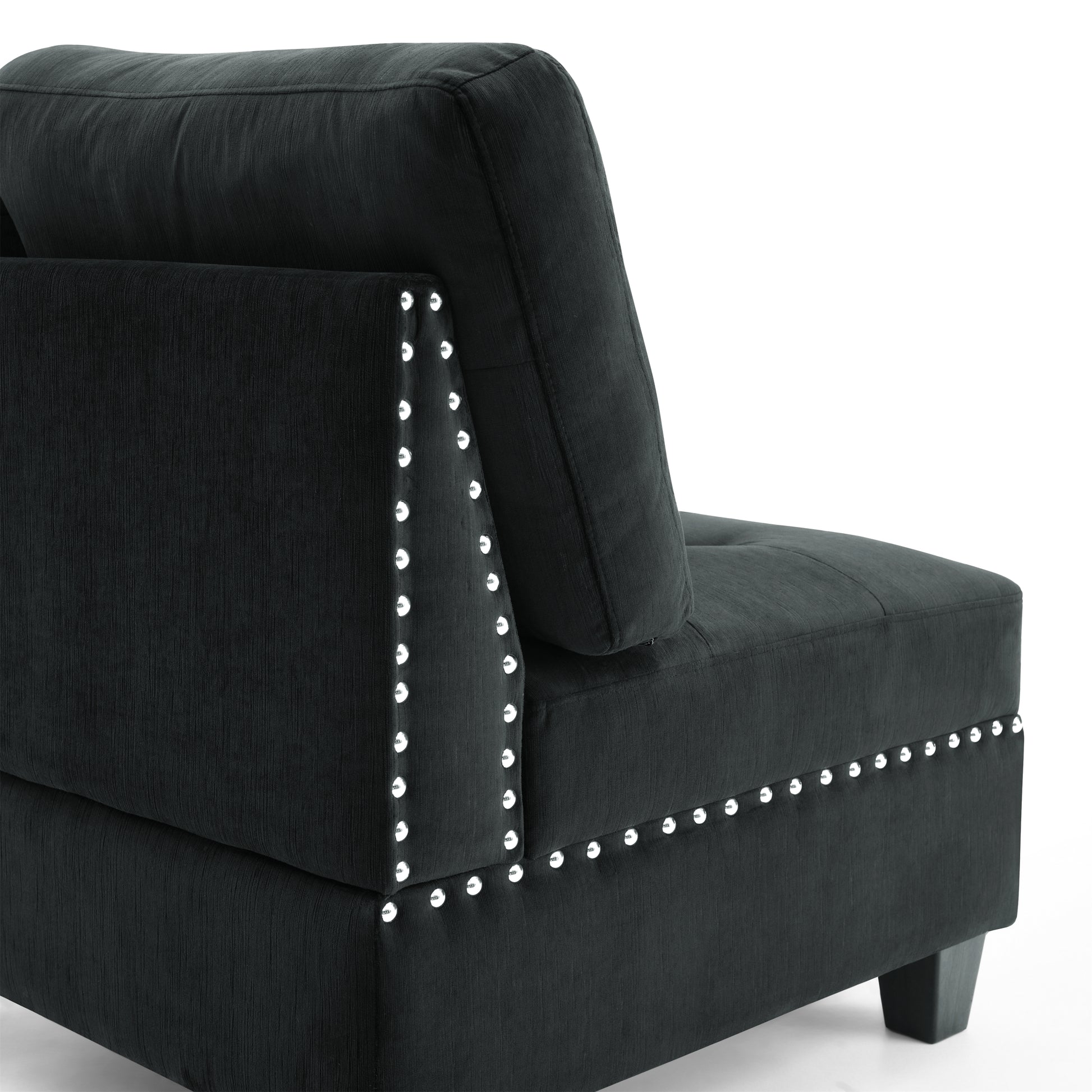 L Shape Modular Sectional Sofa,Diy Combination,Includes Three Single Chair And Three Corner ,Black Velvet. Black Foam Velvet