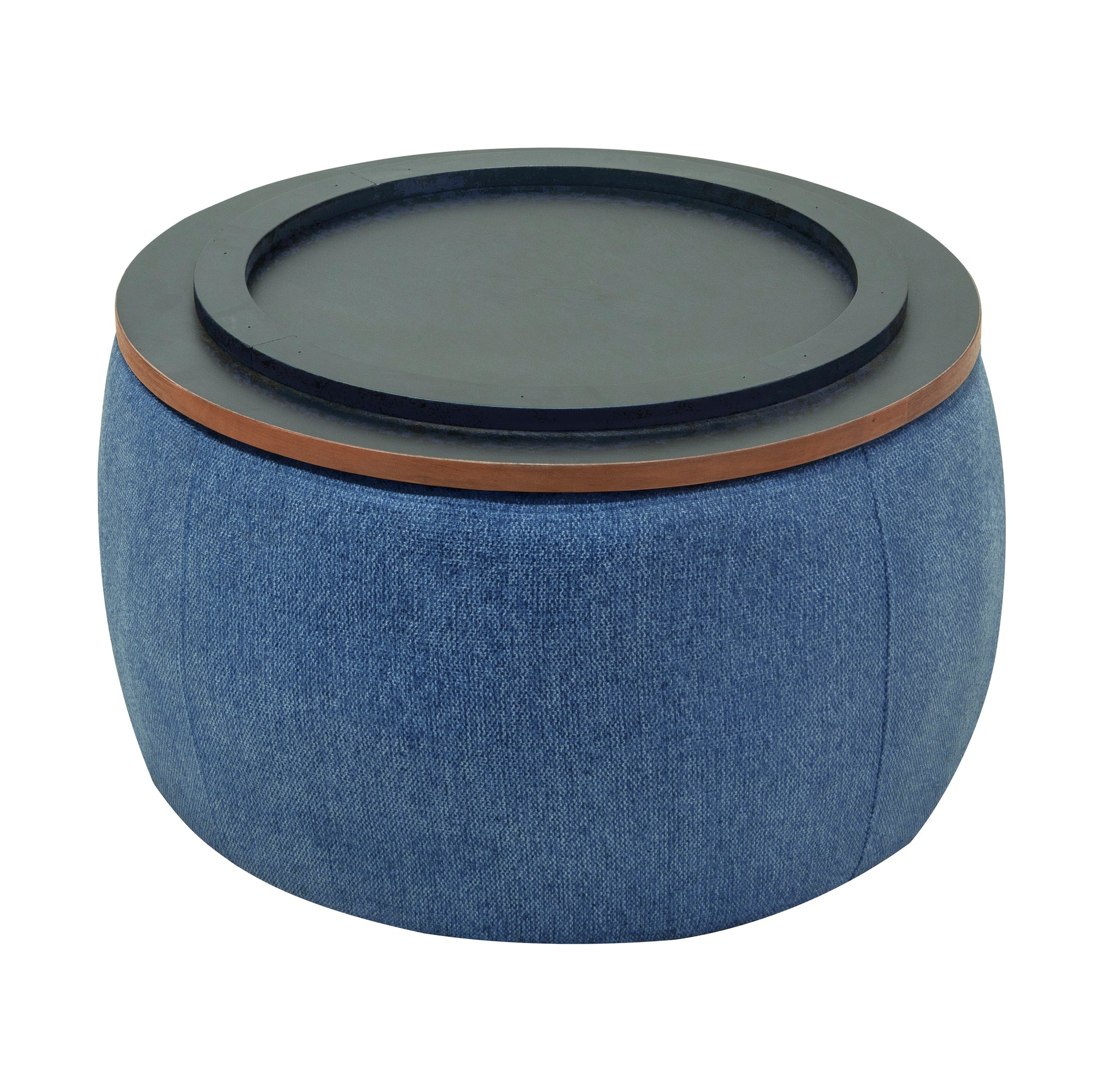 Round Storage Ottoman, 2 In 1 Function, Work As End Table And Ottoman, Navy 25.5"X25.5"X14.5" Navy Mdf