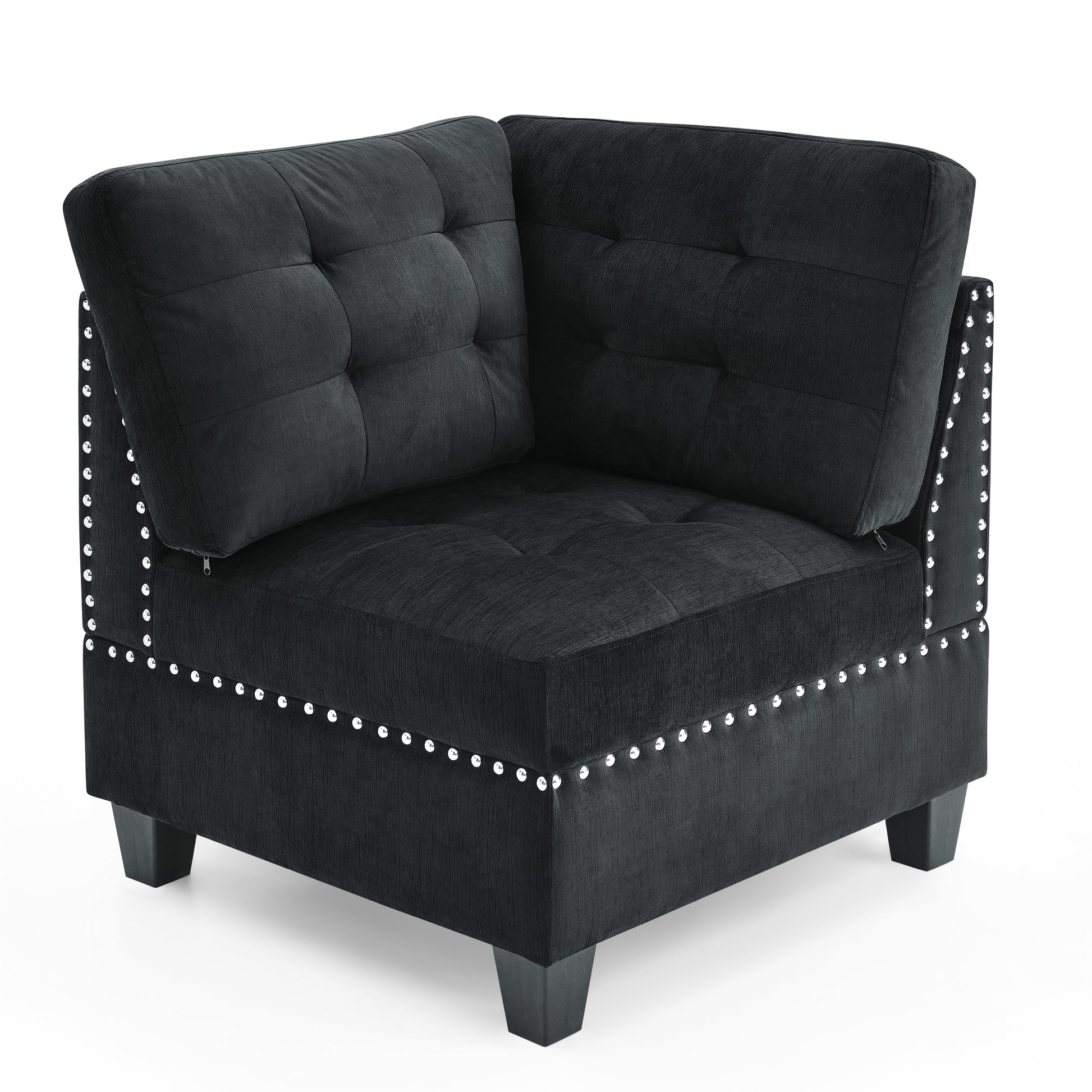 L Shape Modular Sectional Sofa,Diy Combination,Includes Three Single Chair And Three Corner ,Black Velvet. Black Foam Velvet