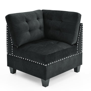 Corner Sofa For Modular Sectional,Black Velvet 31.5"X31.5"X36.5" Black Velvet