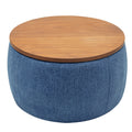 Round Storage Ottoman, 2 In 1 Function, Work As End Table And Ottoman, Navy 25.5