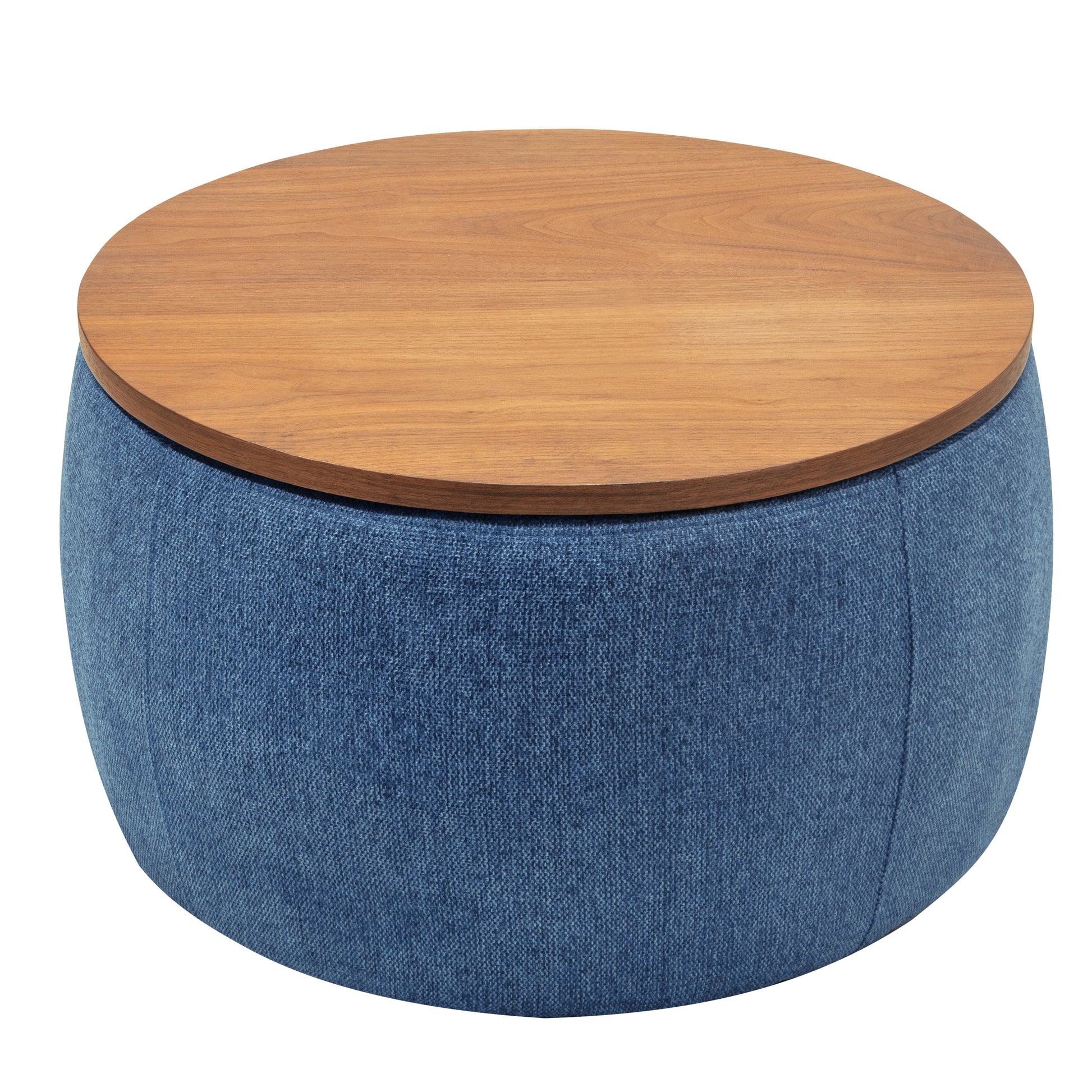 Round Storage Ottoman, 2 In 1 Function, Work As End Table And Ottoman, Navy 25.5"X25.5"X14.5" Navy Mdf