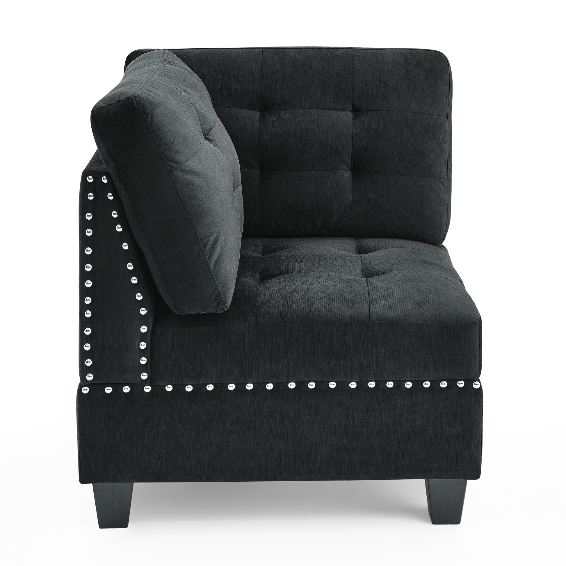 L Shape Modular Sectional Sofa,Diy Combination,Includes Three Single Chair And Three Corner ,Black Velvet. Black Foam Velvet