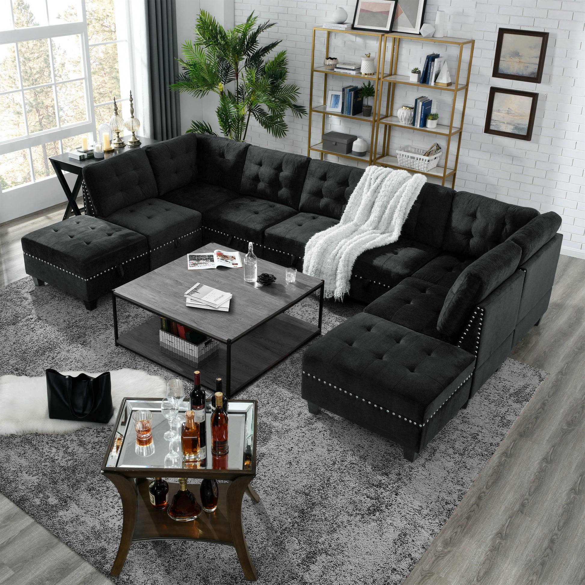 Corner Sofa For Modular Sectional,Black Velvet 31.5"X31.5"X36.5" Black Velvet