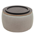 Round Storage Ottoman, 2 In 1 Function, Work As End Table And Ottoman, Grey 25.5