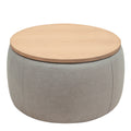 Round Storage Ottoman, 2 In 1 Function, Work As End Table And Ottoman, Grey 25.5